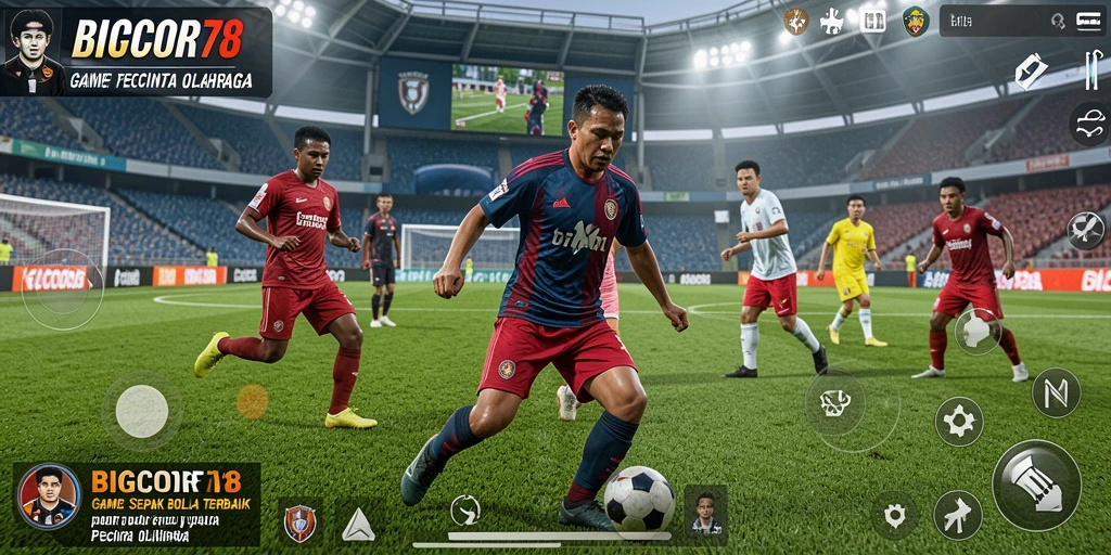 Tampilan gameplay menegangkan dalam BIGCOR78 dengan aksi sepak bola yang seru.