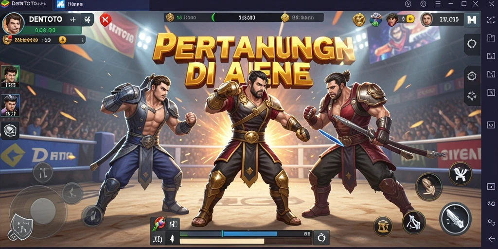 Screenshot DENTOTO menampilkan aksi pertarungan yang mendebarkan.