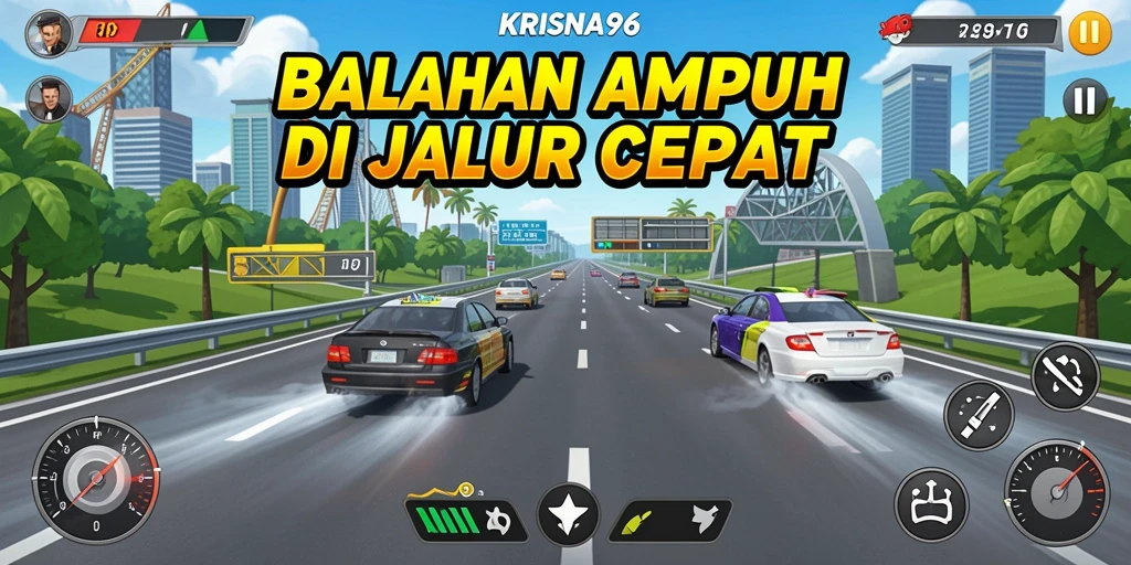 Tampilan gameplay seru dalam KRISNA96 saat balapan.