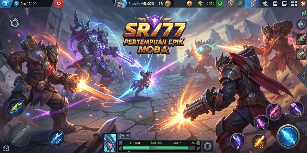 Tampilan gameplay SR777 menampilkan pertempuran seru di arena MOBA.