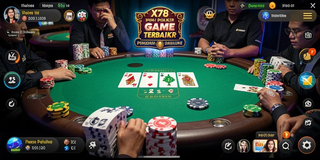 Screenshot gameplay X78 menampilkan keseruan permainan Poker yang mendebarkan.